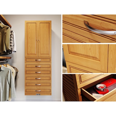 John Louis Home Solid Wood 12in. Deep 5 Drawer and Solid Wood Door Storage Tower Honey Maple JLH-412WC-H-SD